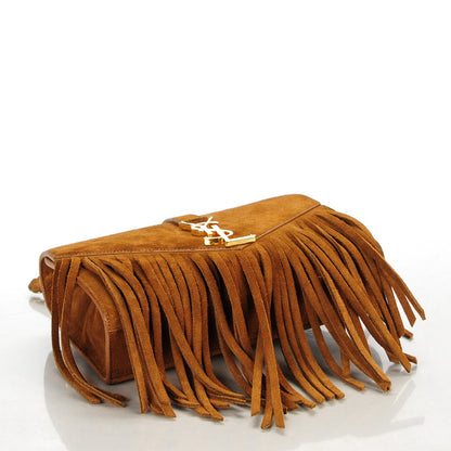 Saint Laurent Suede Fringe Small Monogram Satchel Light Ocre 4 of 8