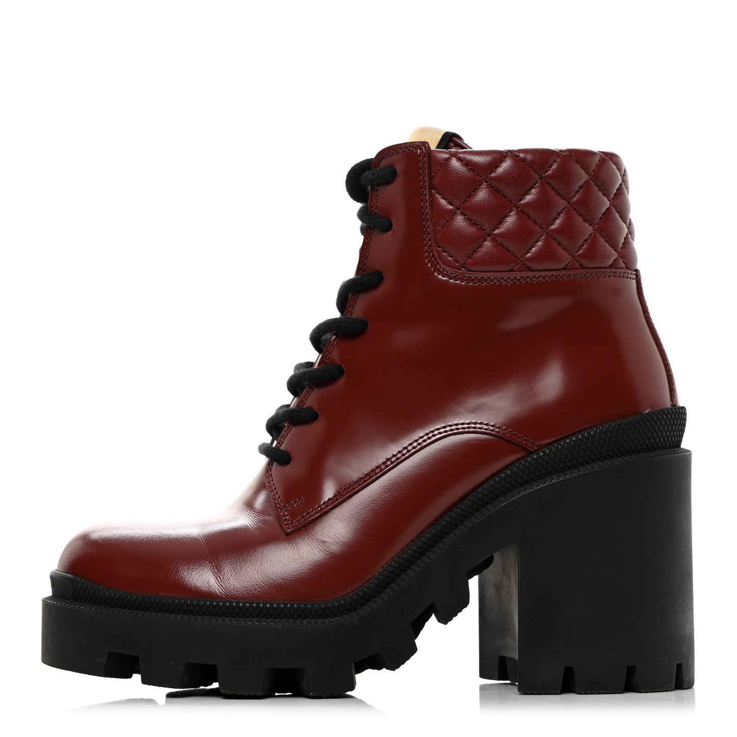 Magnum Calfskin Nappa Quilted Lace Up Ankle Boots 36.5 Garnet Red