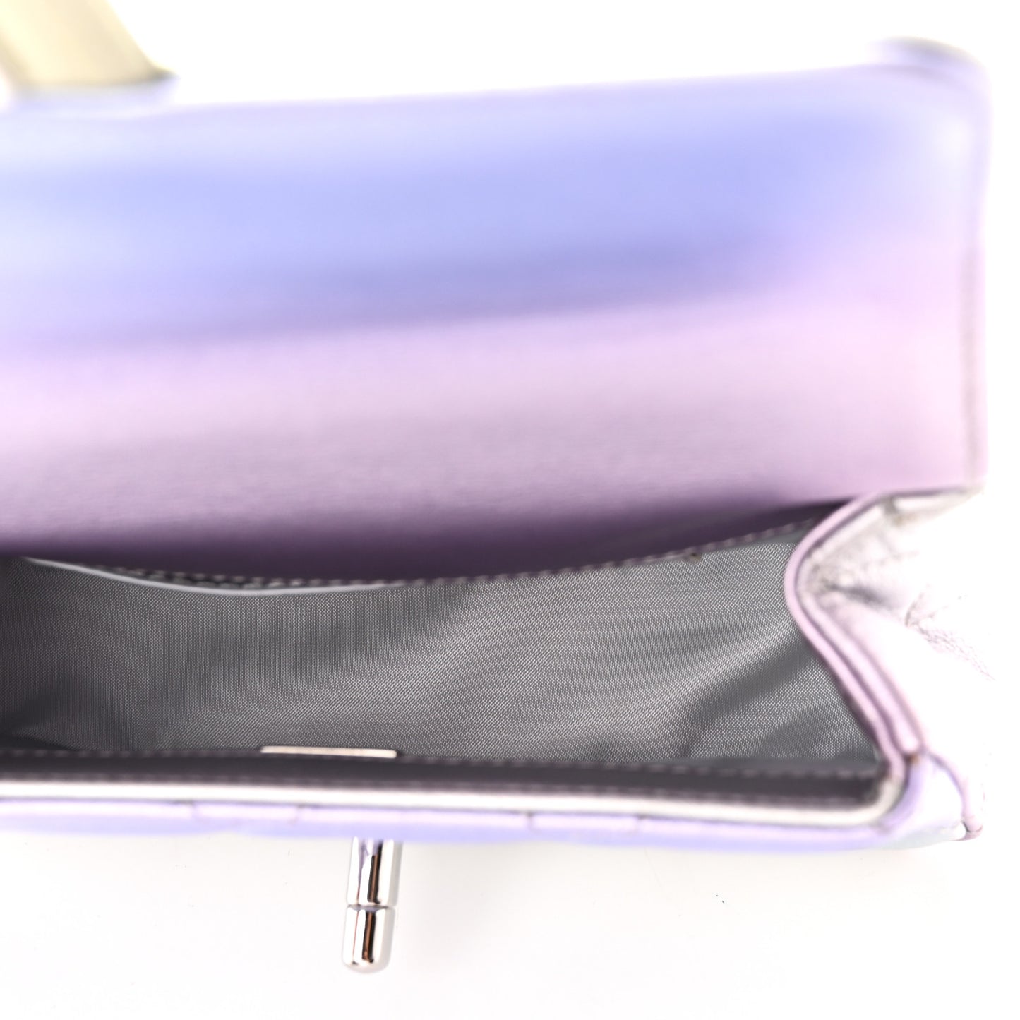 Gradient Metallic Calfskin Quilted Clutch Silver Blue Yellow Purple