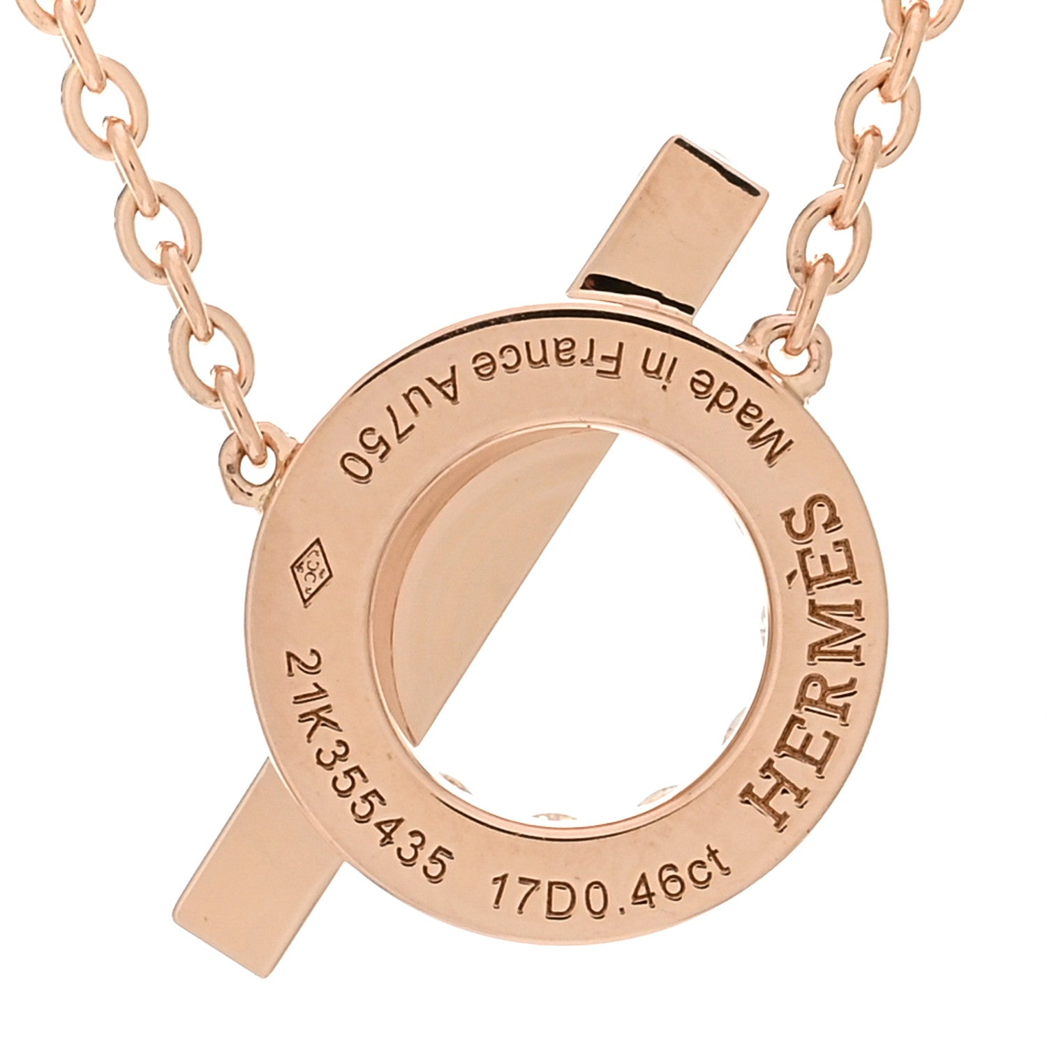 Hermes 18K Rose Gold Diamond Finesse Pendant Necklace 4 of 5