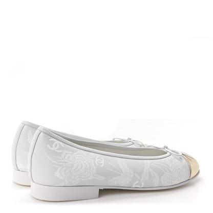 Chanel Lambskin Metallic Lambskin Cap Toe CC Ballet Flats 36 White Gold 5 of 9