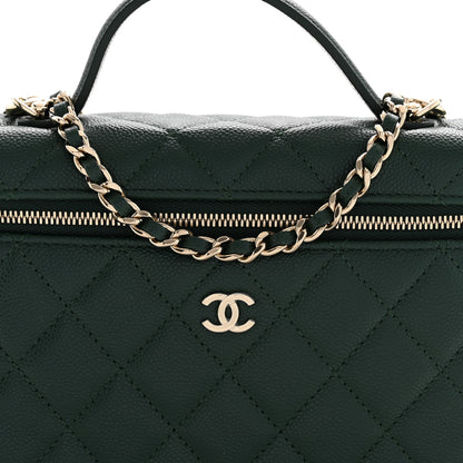 Chanel Caviar Quilted Top Handle Slim Vanity With Chain Dark Green 8 of 11