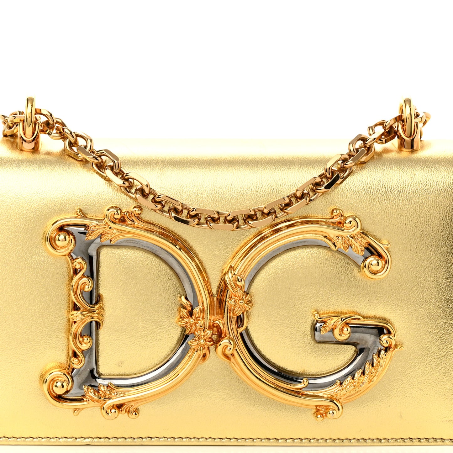 Metallic Calfskin DG Girls Shoulder Bag Gold