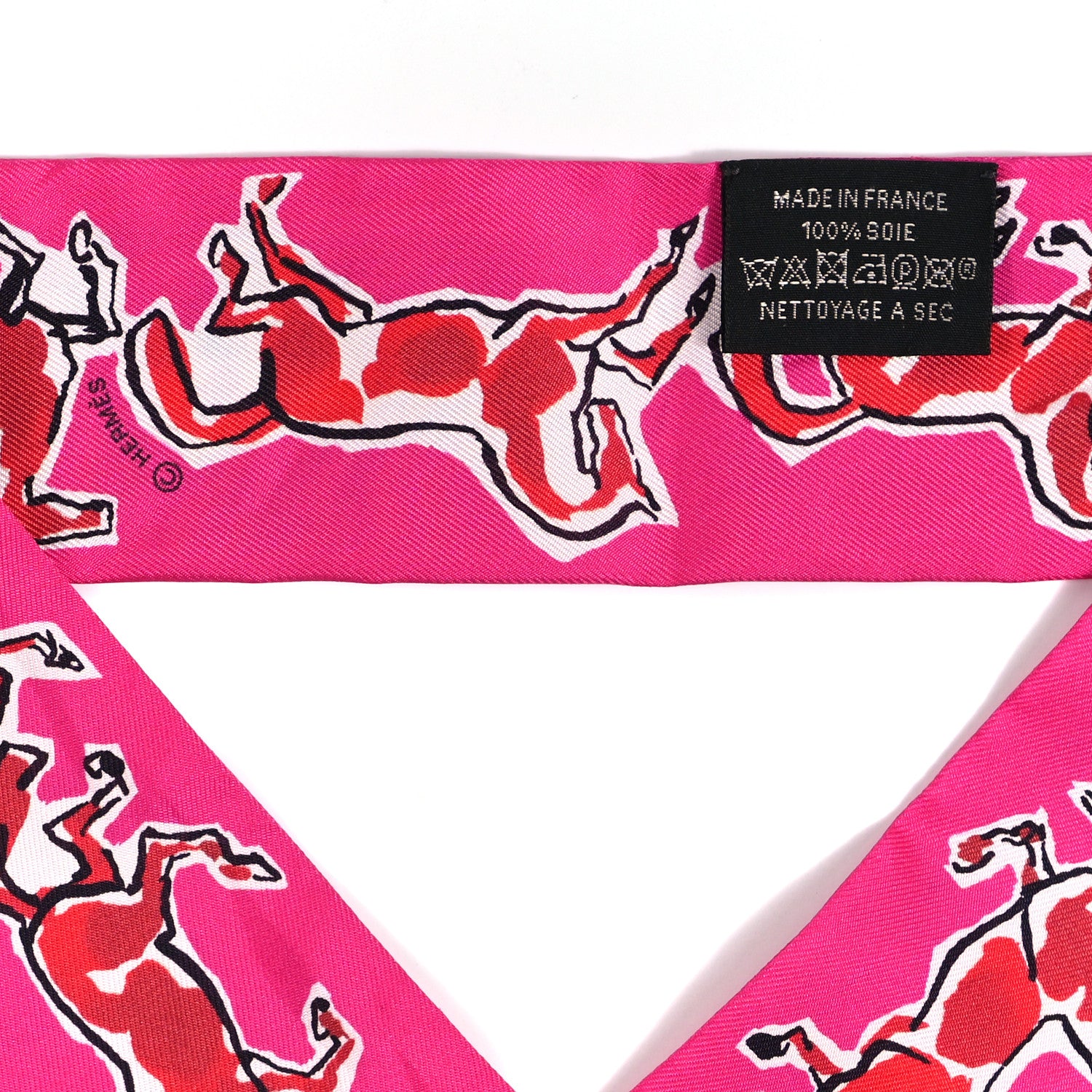 Hermes Silk Chevaux En Liberte Twilly Rose Indien Rouge White 3 of 3