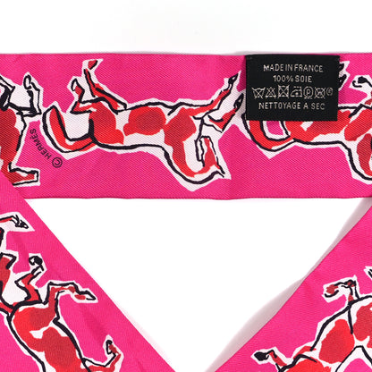 Hermes Silk Chevaux En Liberte Twilly Rose Indien Rouge White 3 of 3