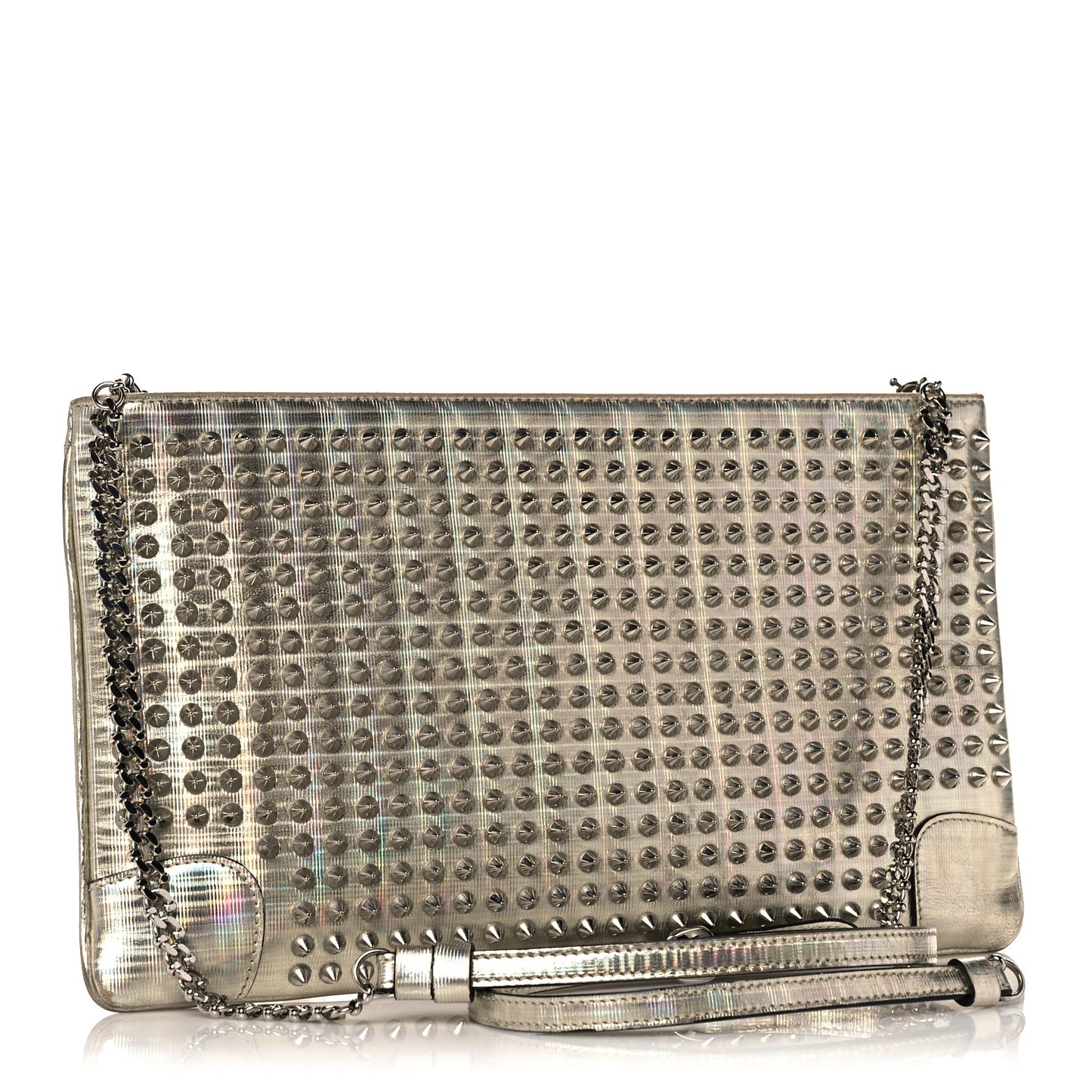 Metallic Specchio Spikes Loubiposh Chain Clutch Gold