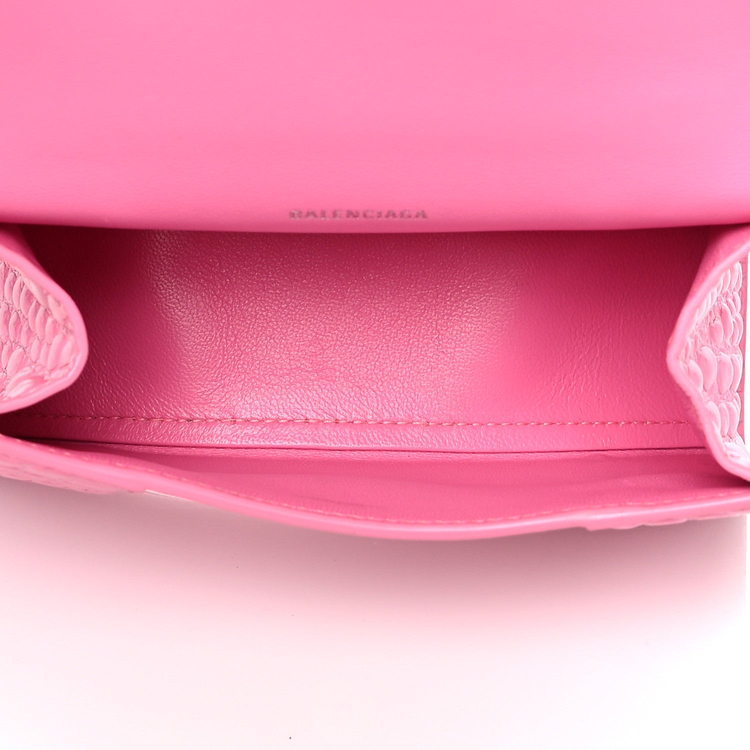 Balenciaga Shiny Calfskin Crocodile Embossed Hourglass Top Handle Bag XS Baby Pink 6 of 11