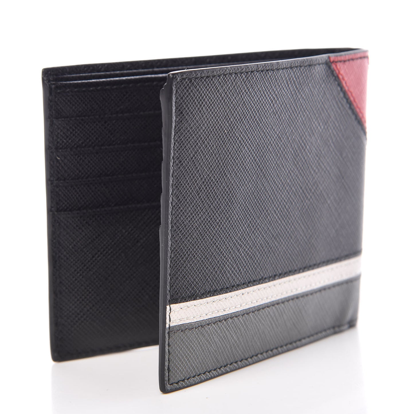 Saffiano Surf Colorblock Bi-Fold Wallet Black Talco Fuoco