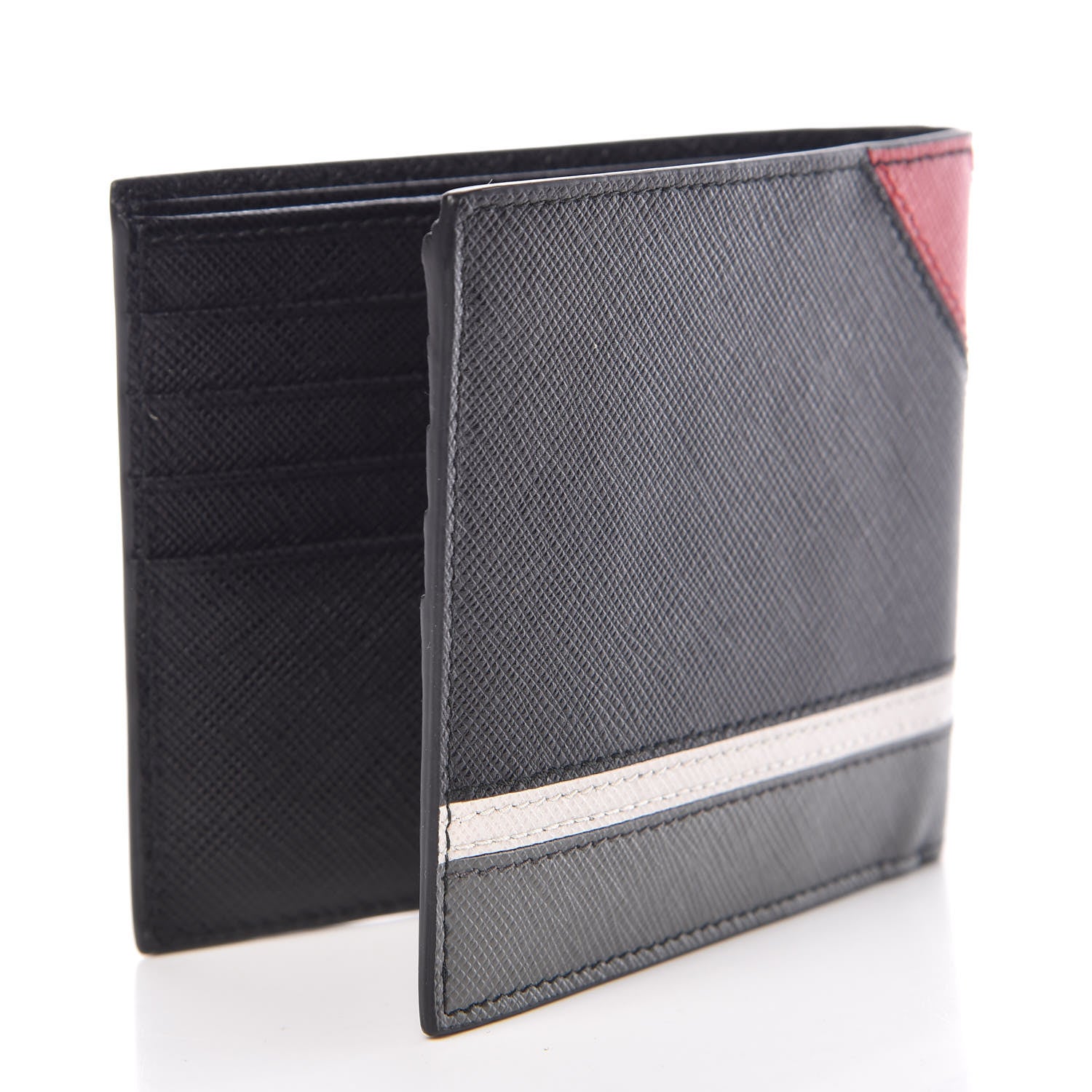 Prada Saffiano Surf Colorblock Bi-Fold Wallet Black Talco Fuoco 3 of 7
