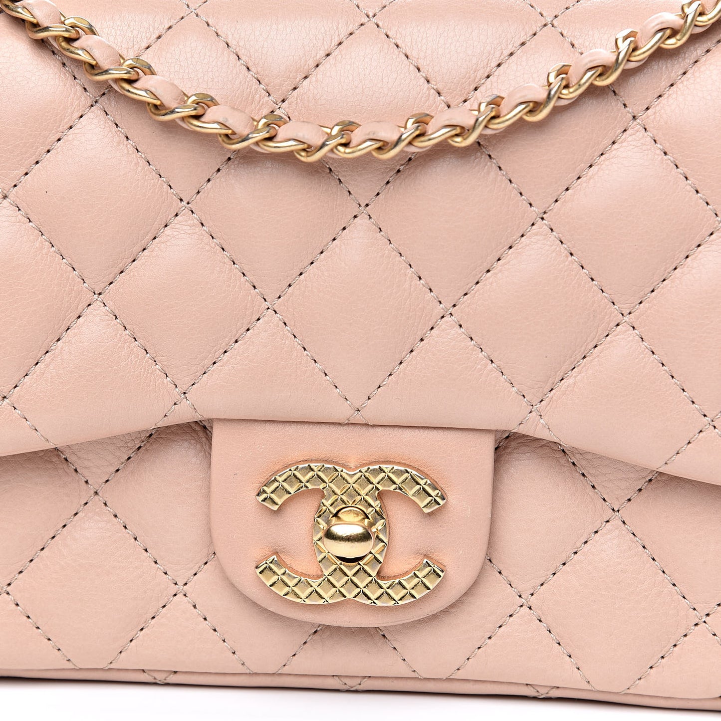 Calfskin Quilted Mini Rock The Corner Flap Pink