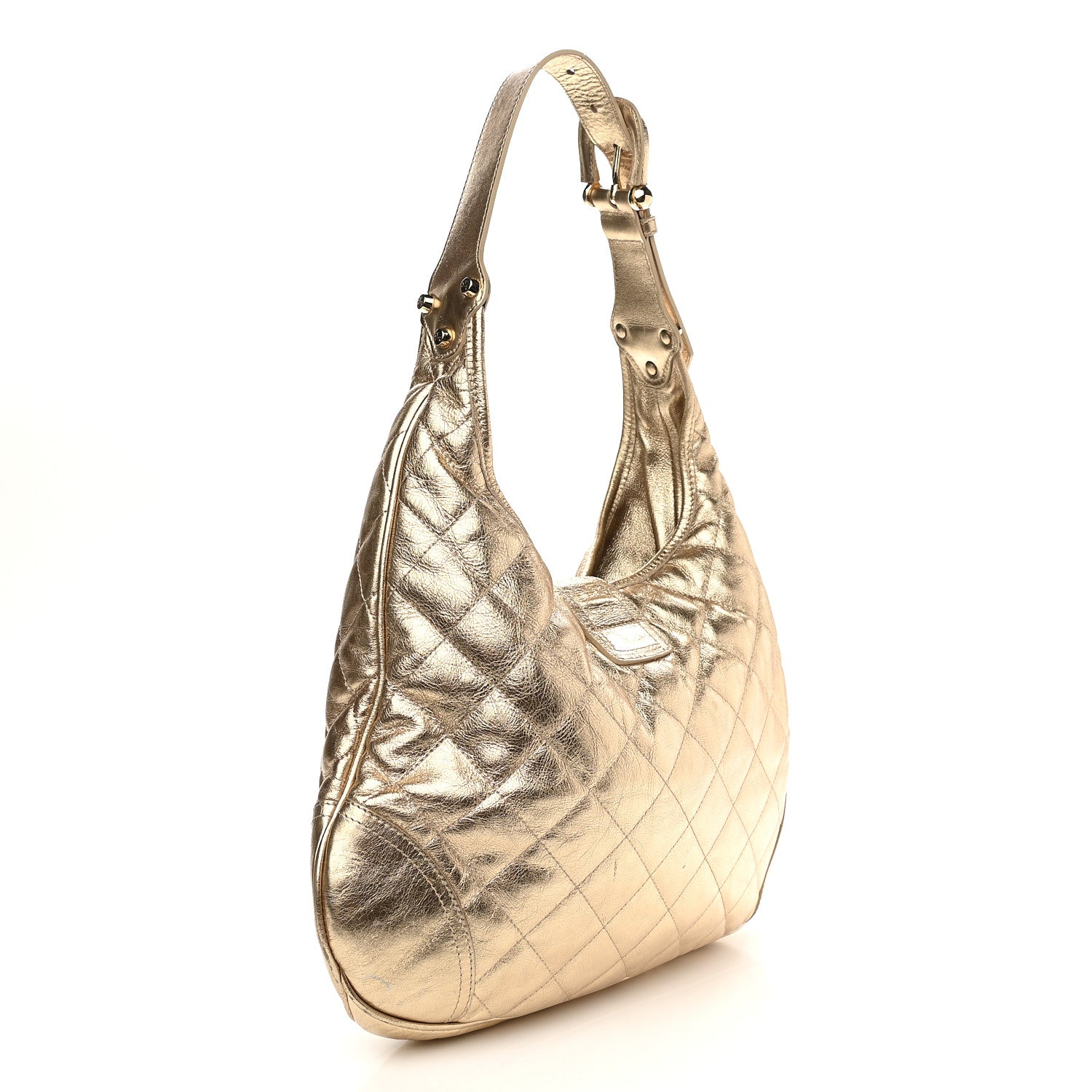 Burberry Metallic Calfskin Quilted Hoxton Hobo Gold 3 of 13