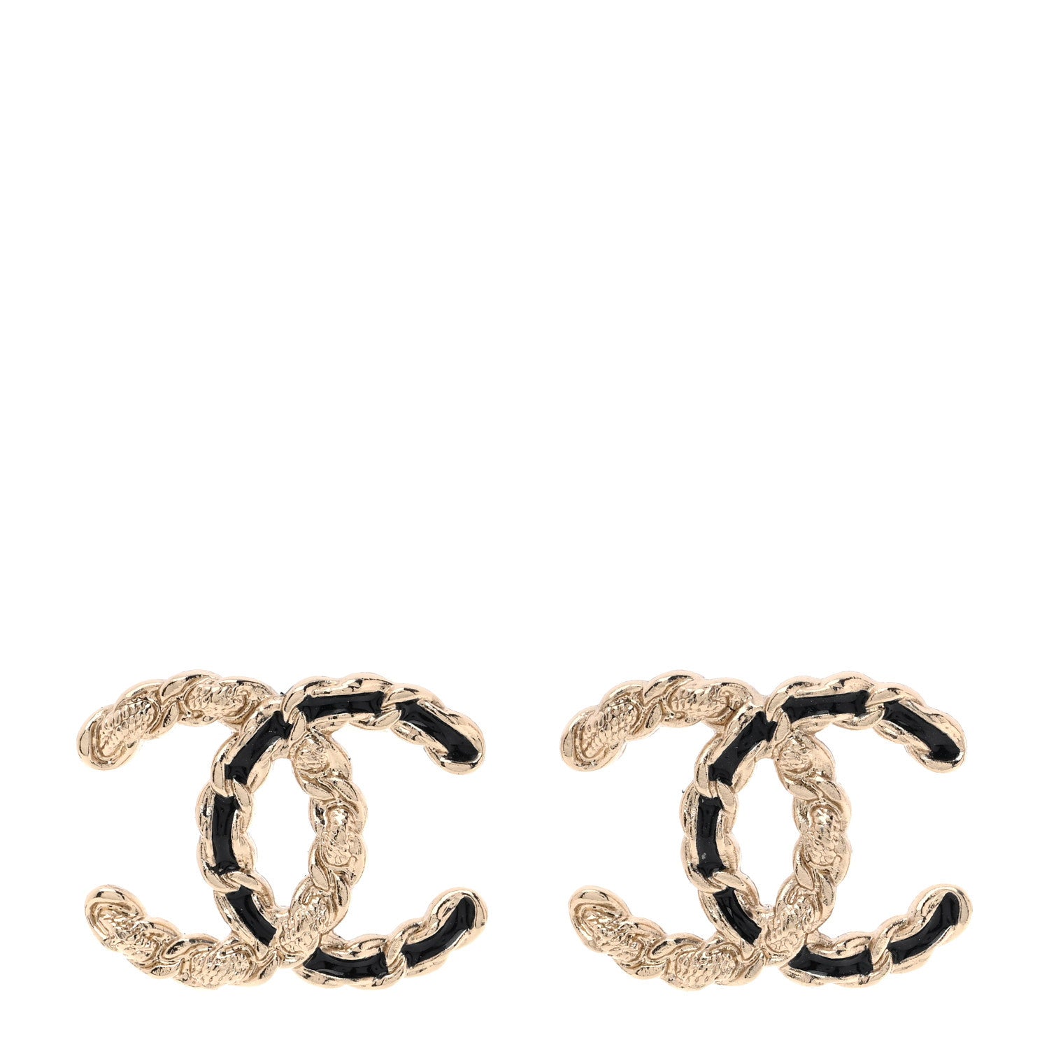 Chanel Enamel Metal Chain French New Wave CC Earrings Black Gold 1 of 5