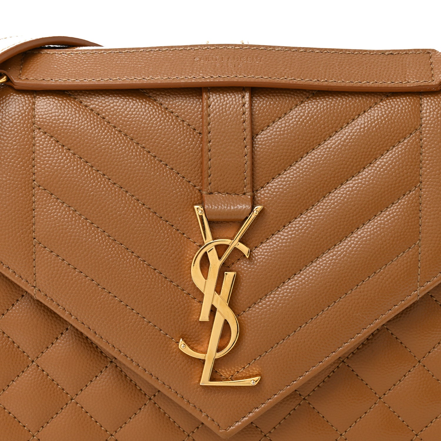Saint Laurent Grain De Poudre Textured Mixed Matelasse Medium Triquilt Monogram Satchel Dark Cork 7 of 9