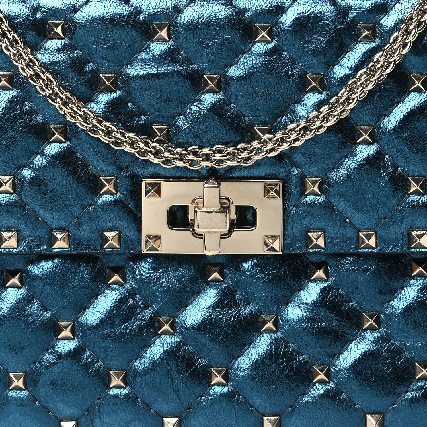 Valentino Garavani Metallic Wrinkled Lambskin Medium Rockstud Spike Shoulder Bag Peacock 7 of 11