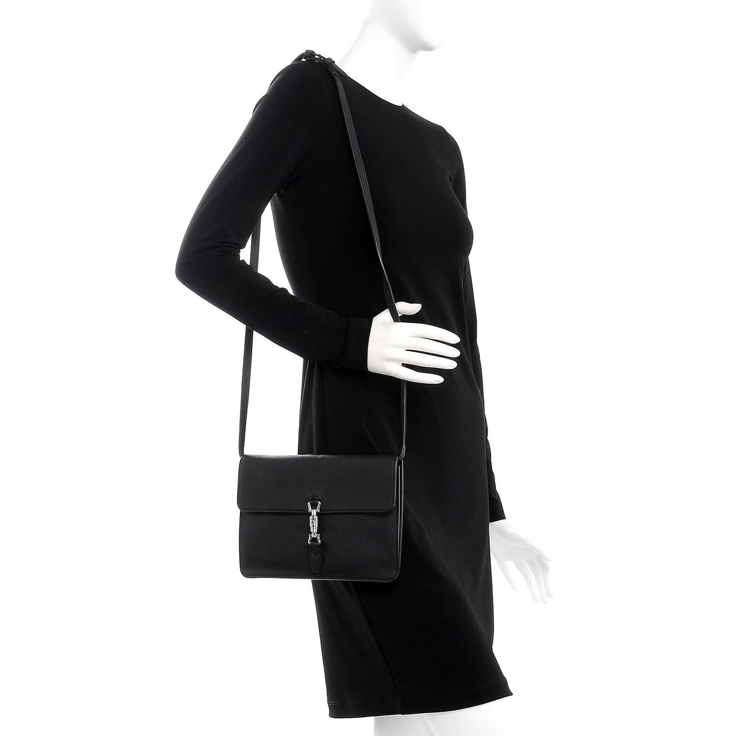 Grand Prix Calfskin Jackie Convertible Shoulder Bag Black