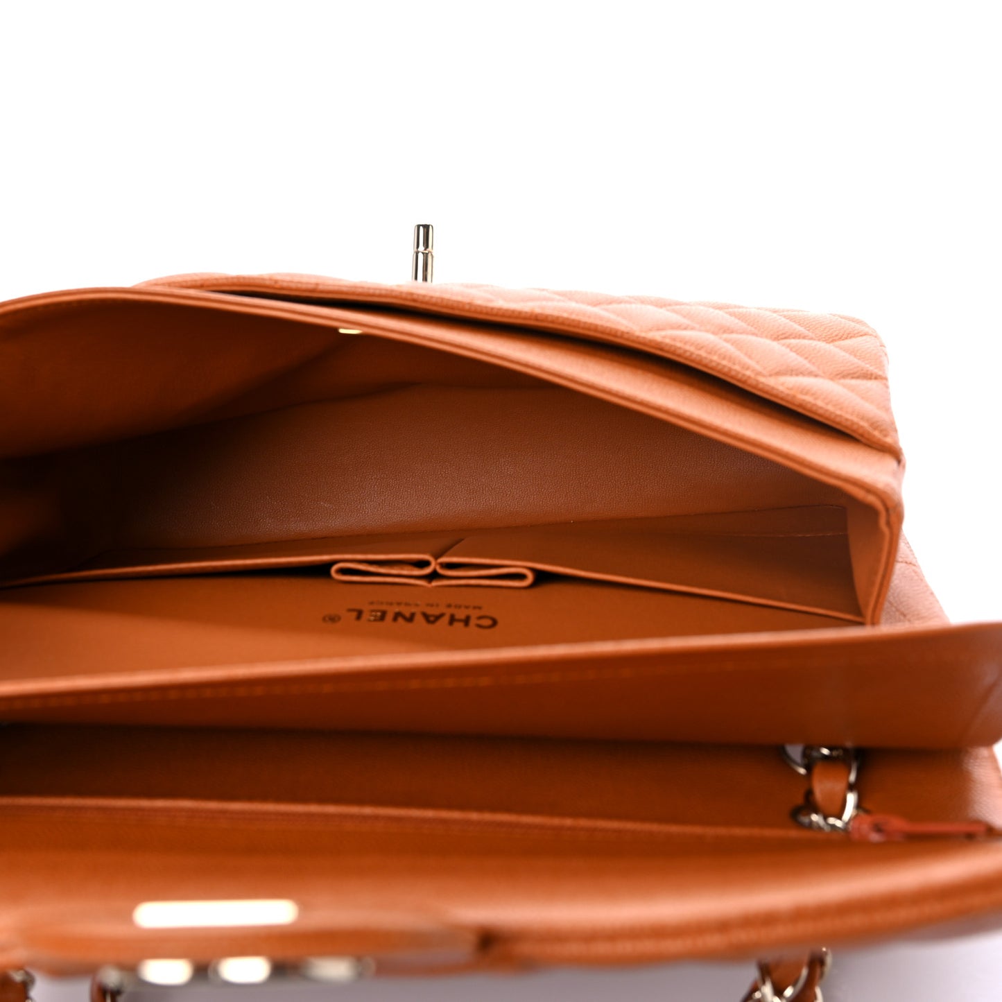 Caviar Quilted Medium Double Flap Light Brown