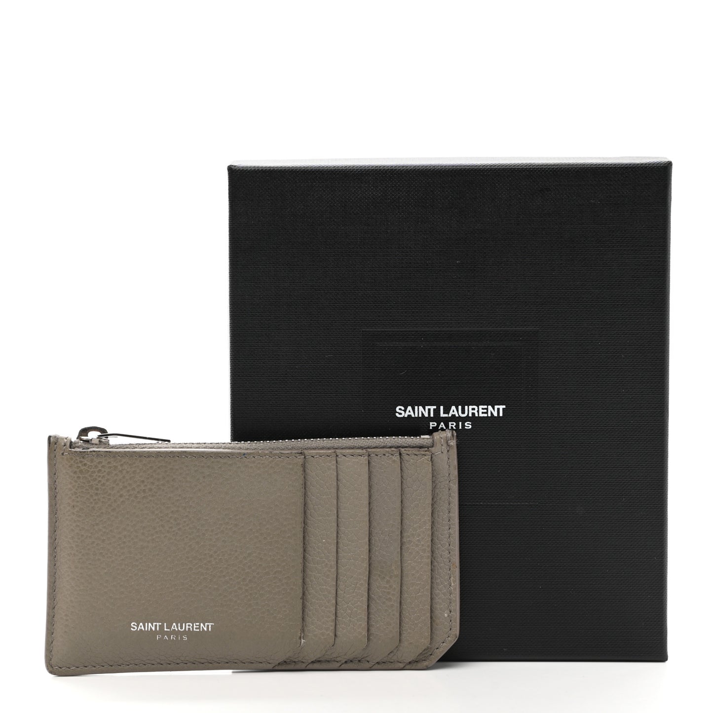 Grained Calfskin 5 Fragments Zip Pouch Card Holder Kaki Militaire