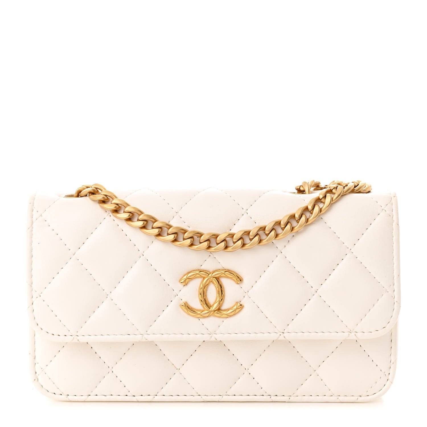 Chanel Lambskin Quilted Pillow Crush Flap Phone Holder With Chain White 1 of 13