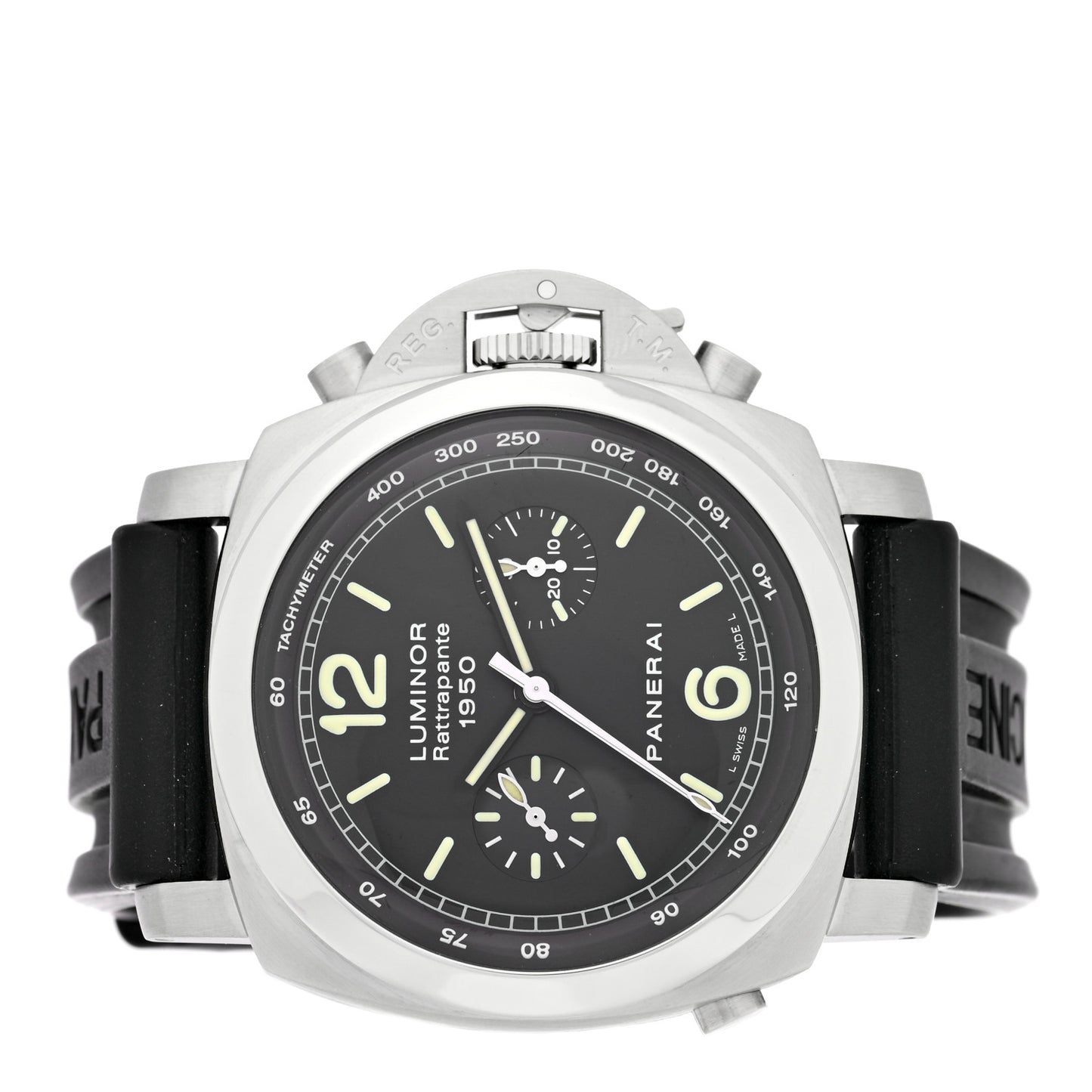 Stainless Steel Rubber 44mm Luminor Rattrapante 1950 Automatic Watch Black PAM00213
