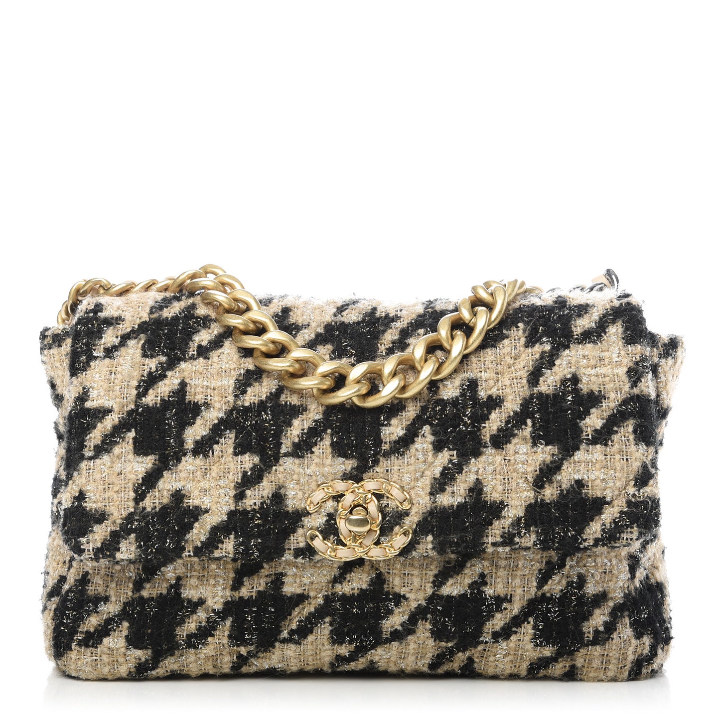 Tweed Large 19 Flap Beige Black