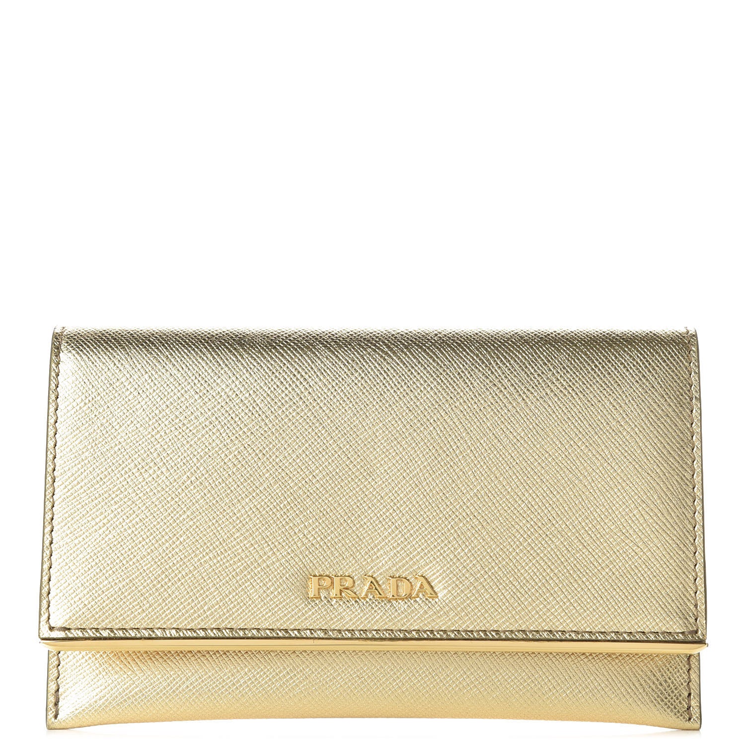 Prada Saffiano Metal Bar Flap Wallet Platino 1 of 10