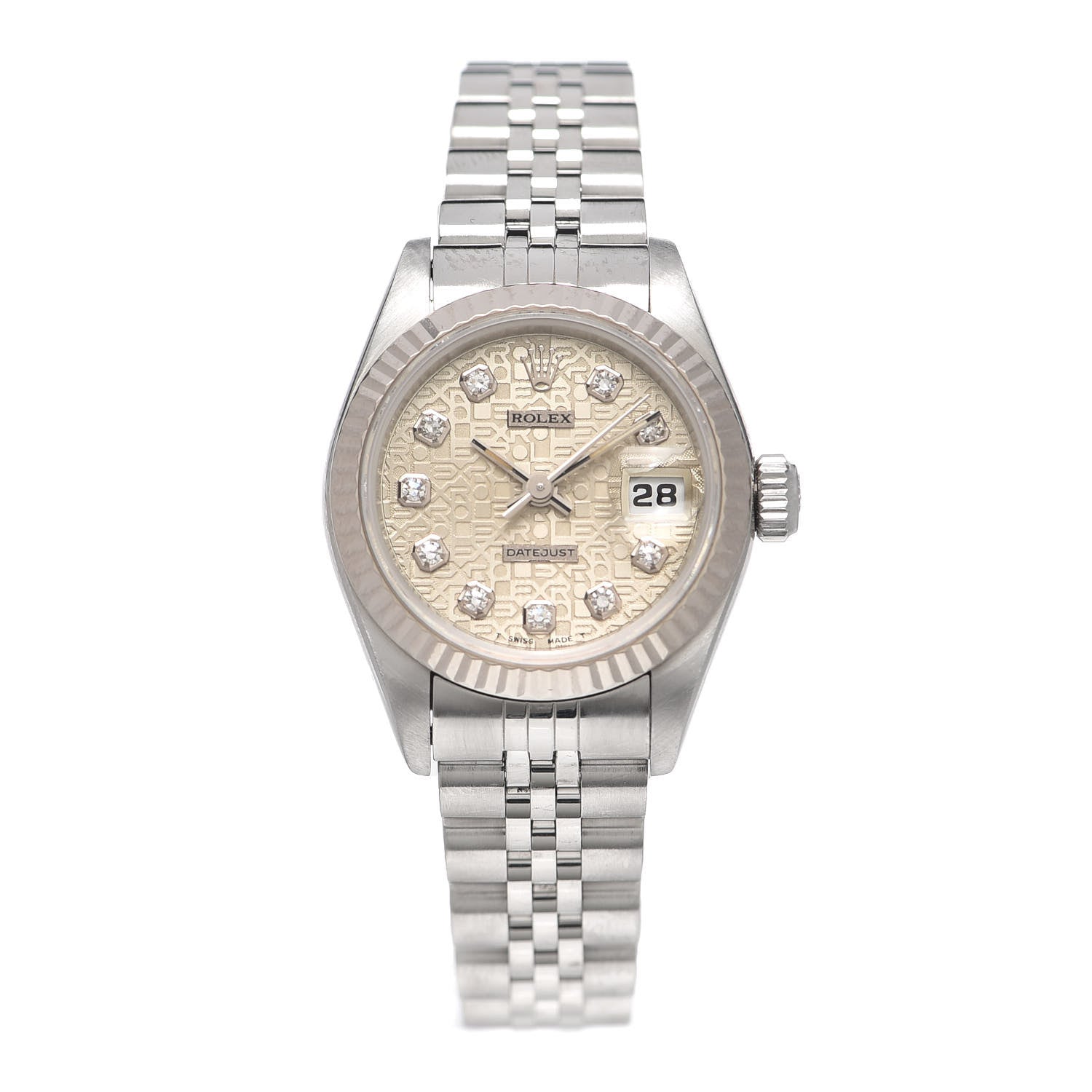 Rolex Stainless Steel 18K White Gold Diamond 26mm Oyster Perpetual Datejust Watch Silver Jubilee 69174 1 of 5