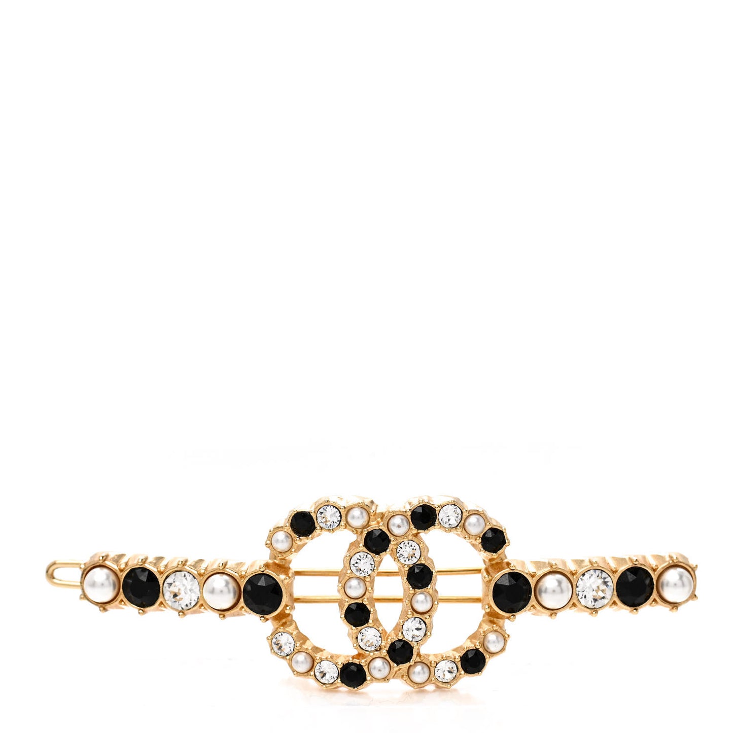 Pearl Crystal CC Hair Clip Barrette Gold Black Pearly White