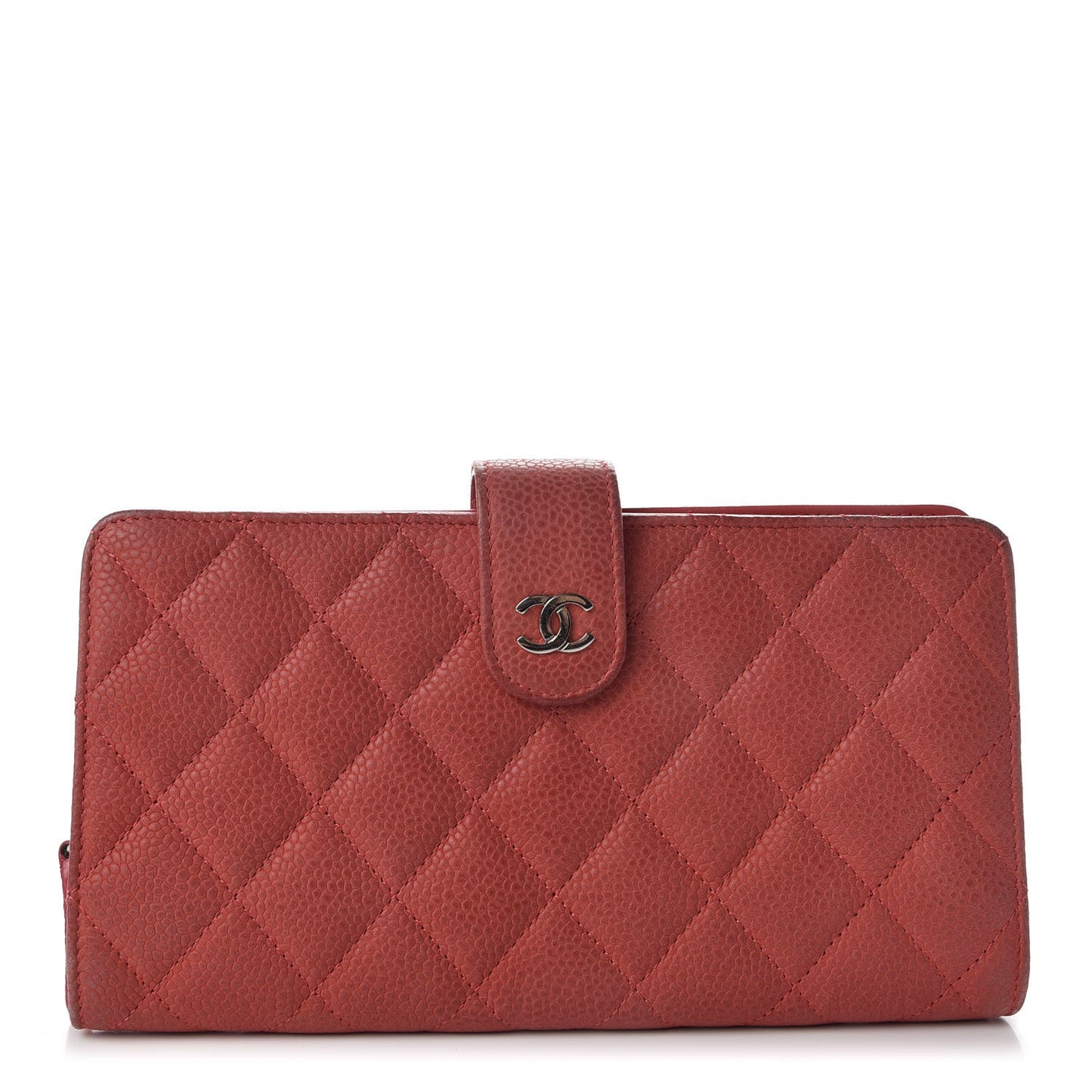 Iridescent Caviar Quilted CC French Flap Wallet Dark Pink