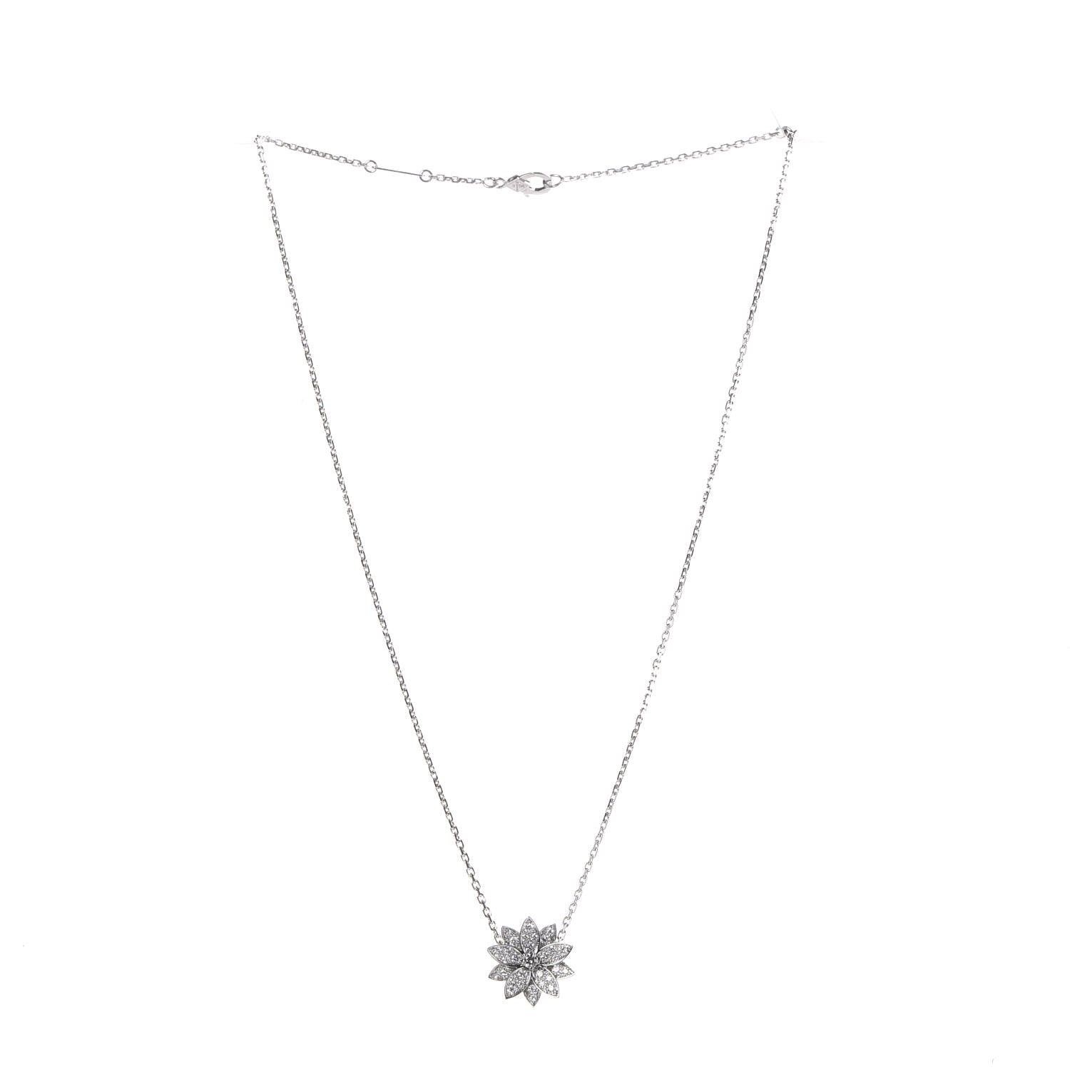 Van Cleef & Arpels 18K White Gold Diamond Small Lotus Pendant Necklace 3 of 8