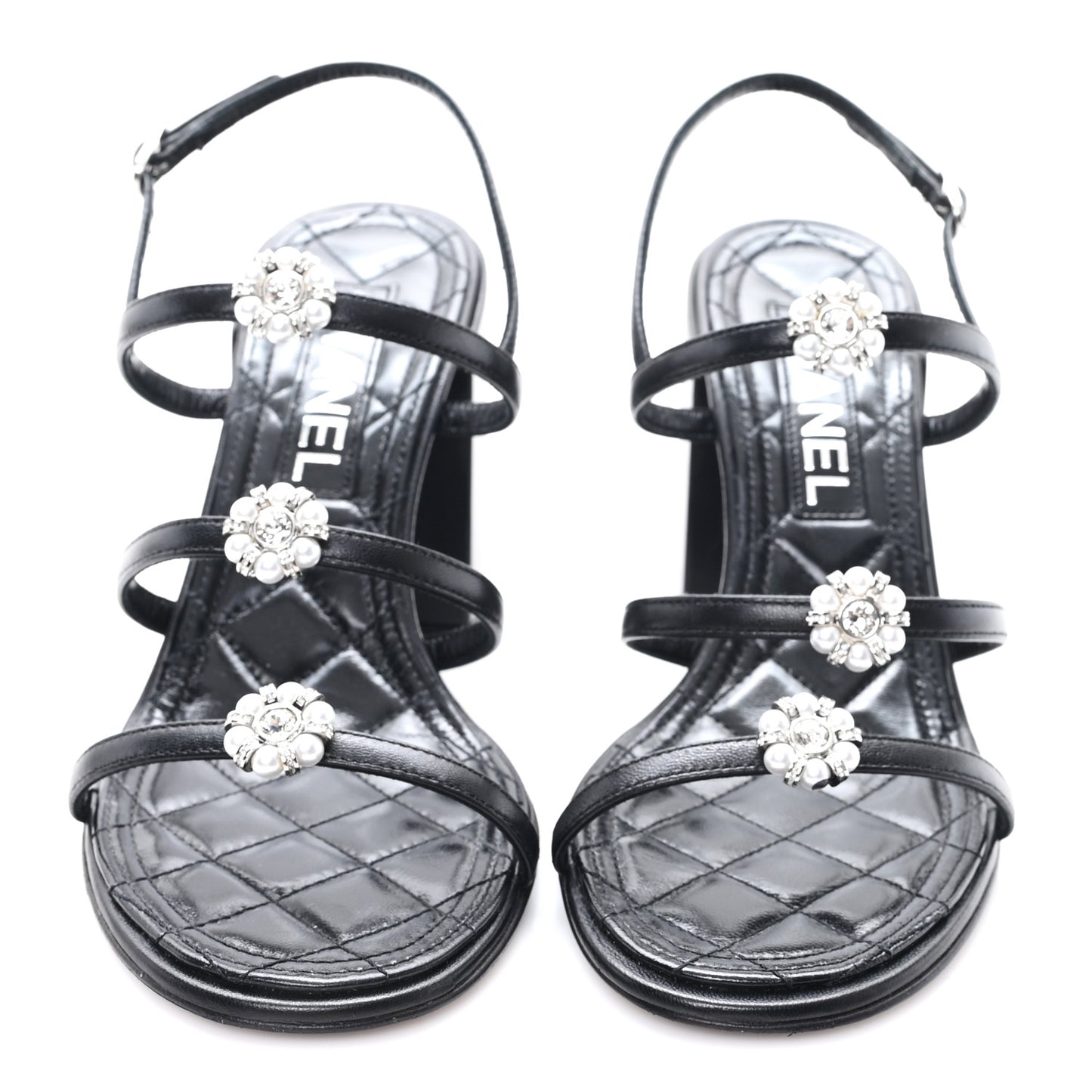 Laminated Lambskin Pearl CC Sandals 37.5 Black