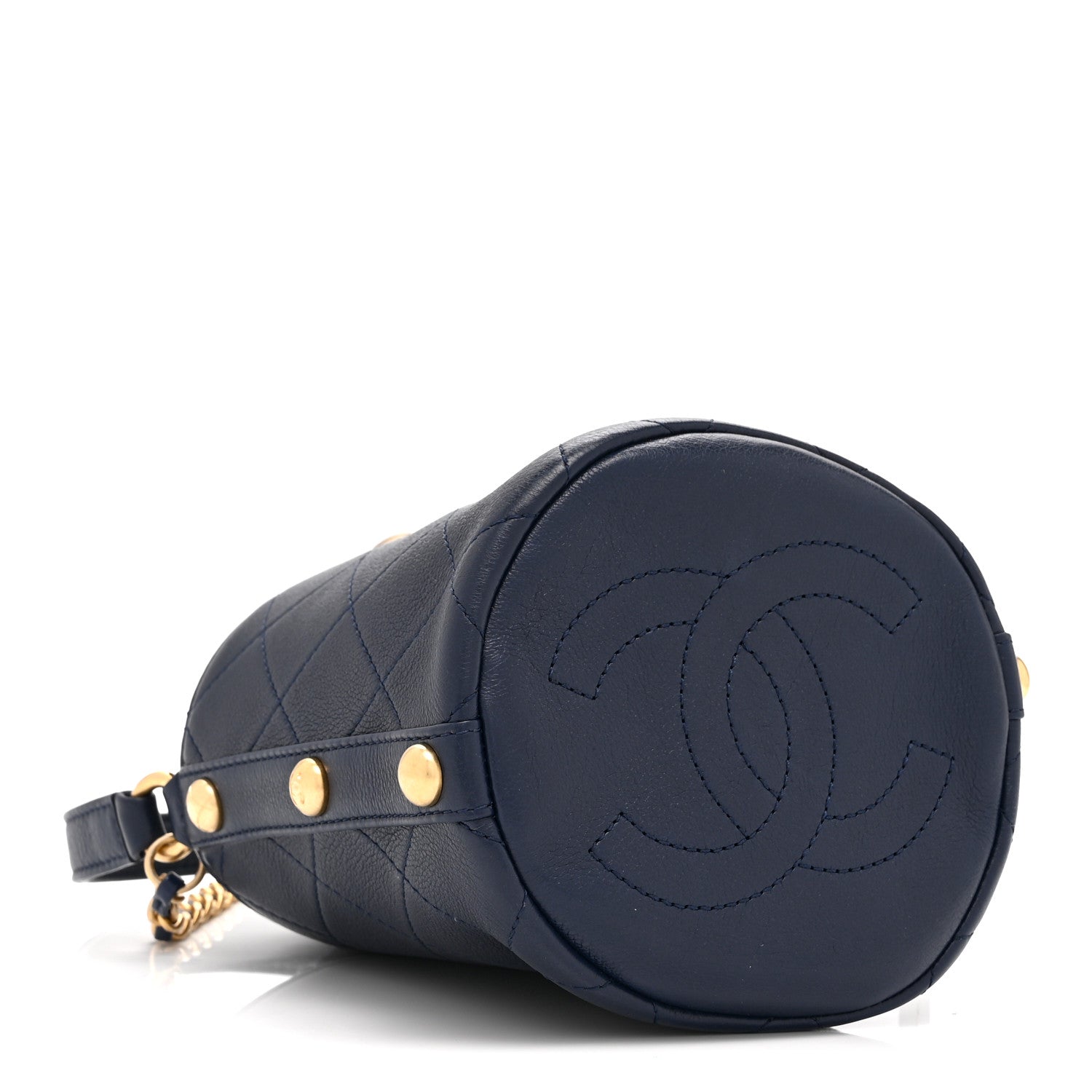 Chanel Calfskin Tweed Small CC Chain Bucket Drawstring Bag Navy Multicolor 4 of 10