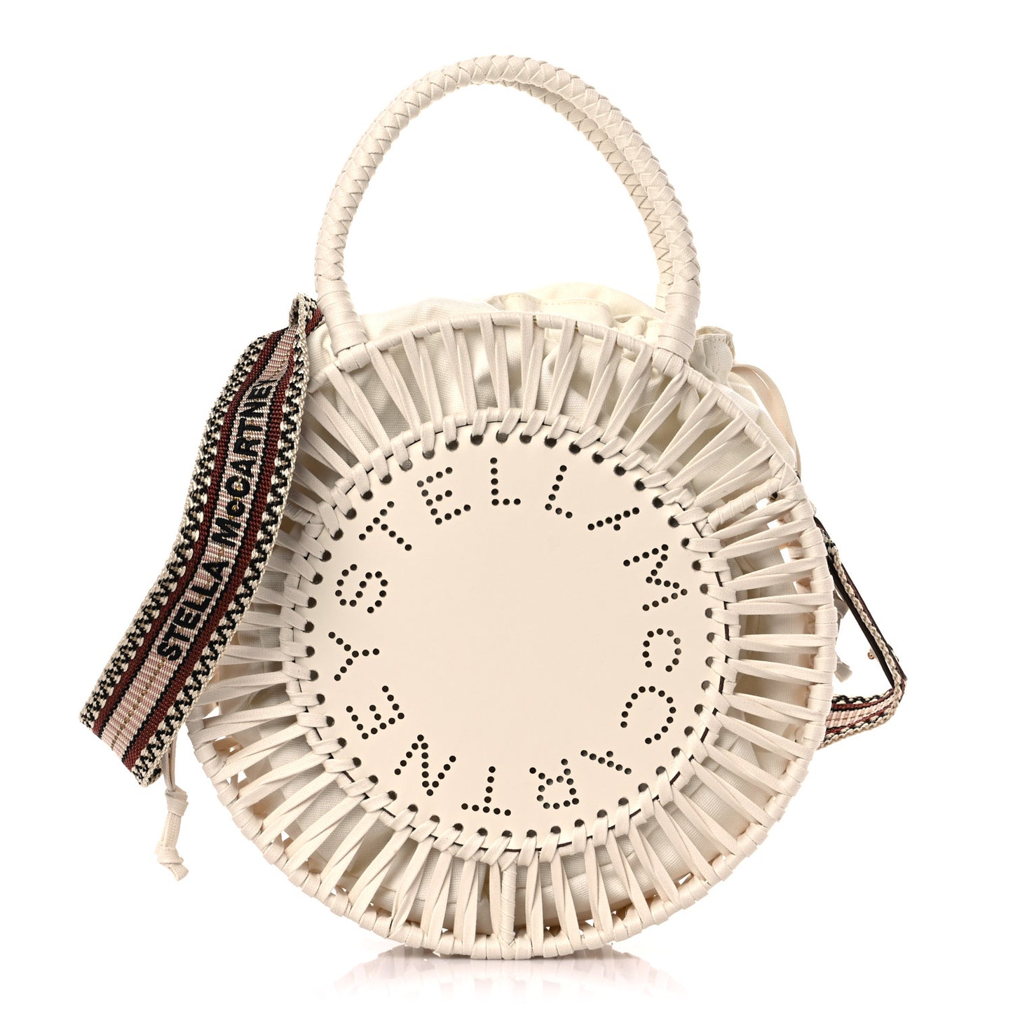 Raffia Eco Alter Nappa Perforated Logo Round Crossbody Bag Natural
