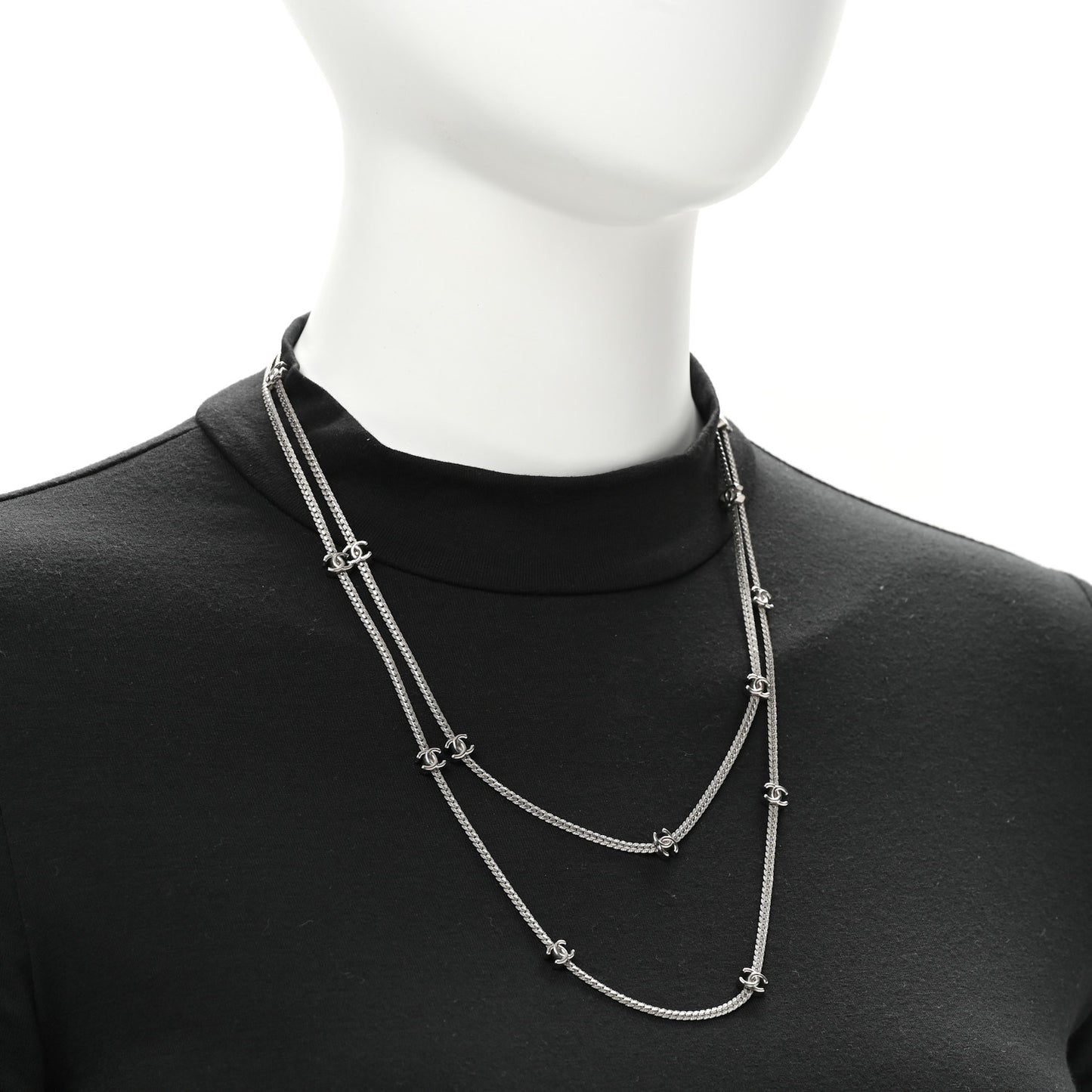 Metal CC Long Chain Necklace Silver