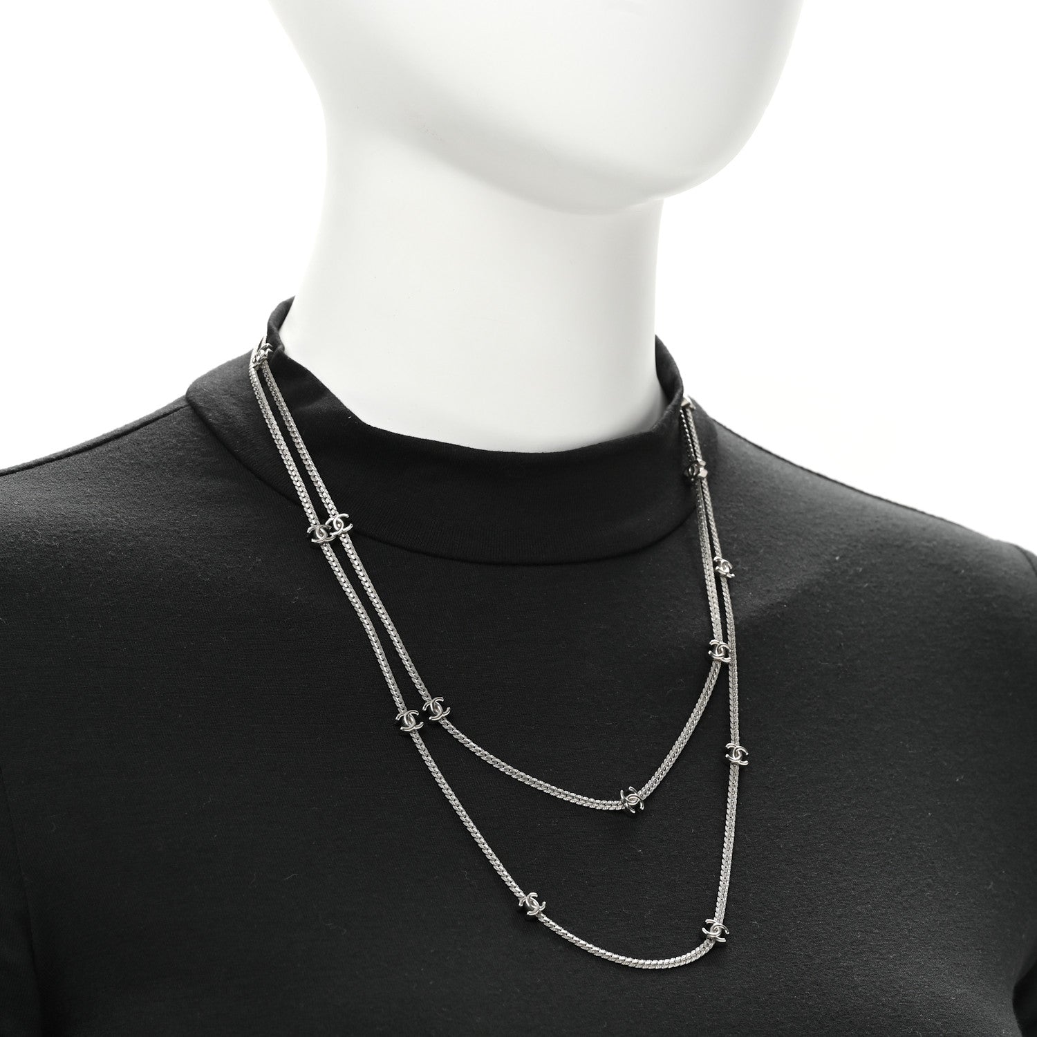 Chanel Metal CC Long Chain Necklace Silver 2 of 6