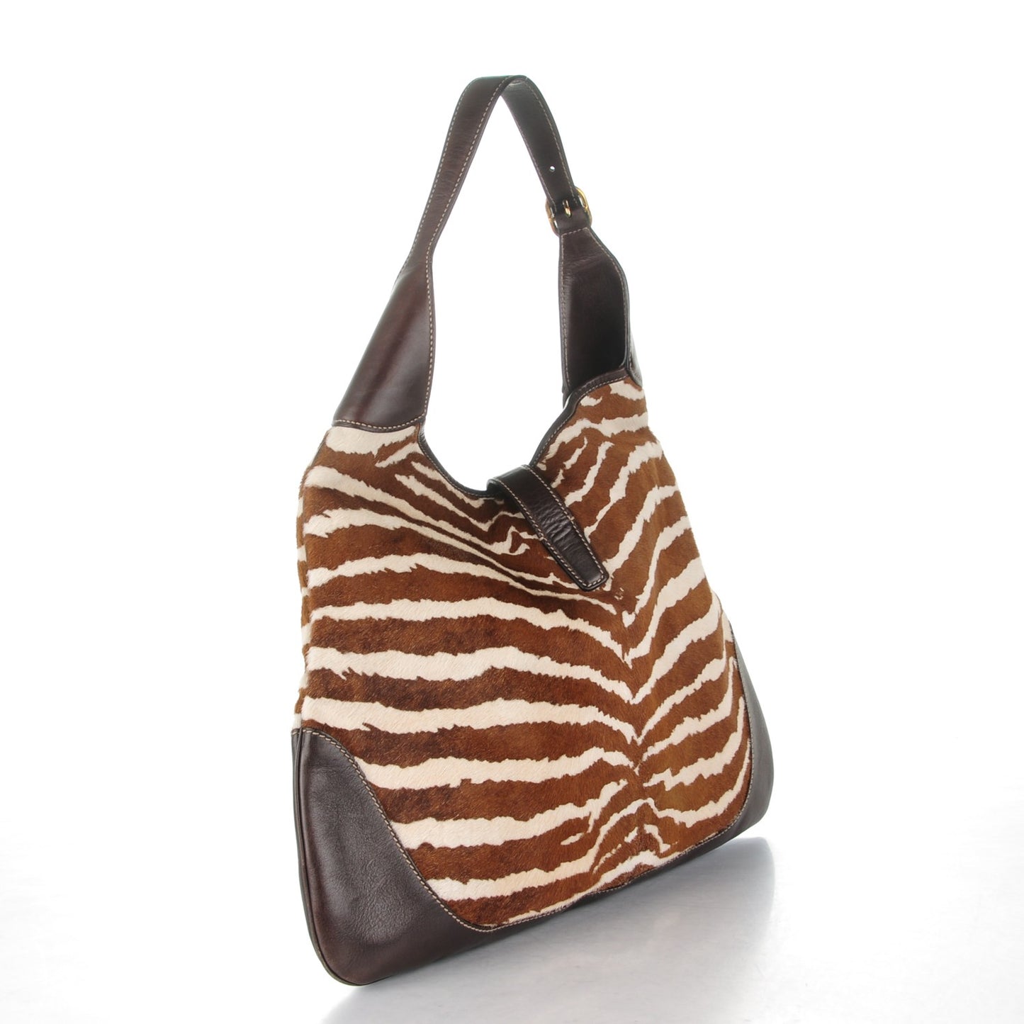 Pony Hair Zebra Print Large Jackie O Bouvier Hobo Brown