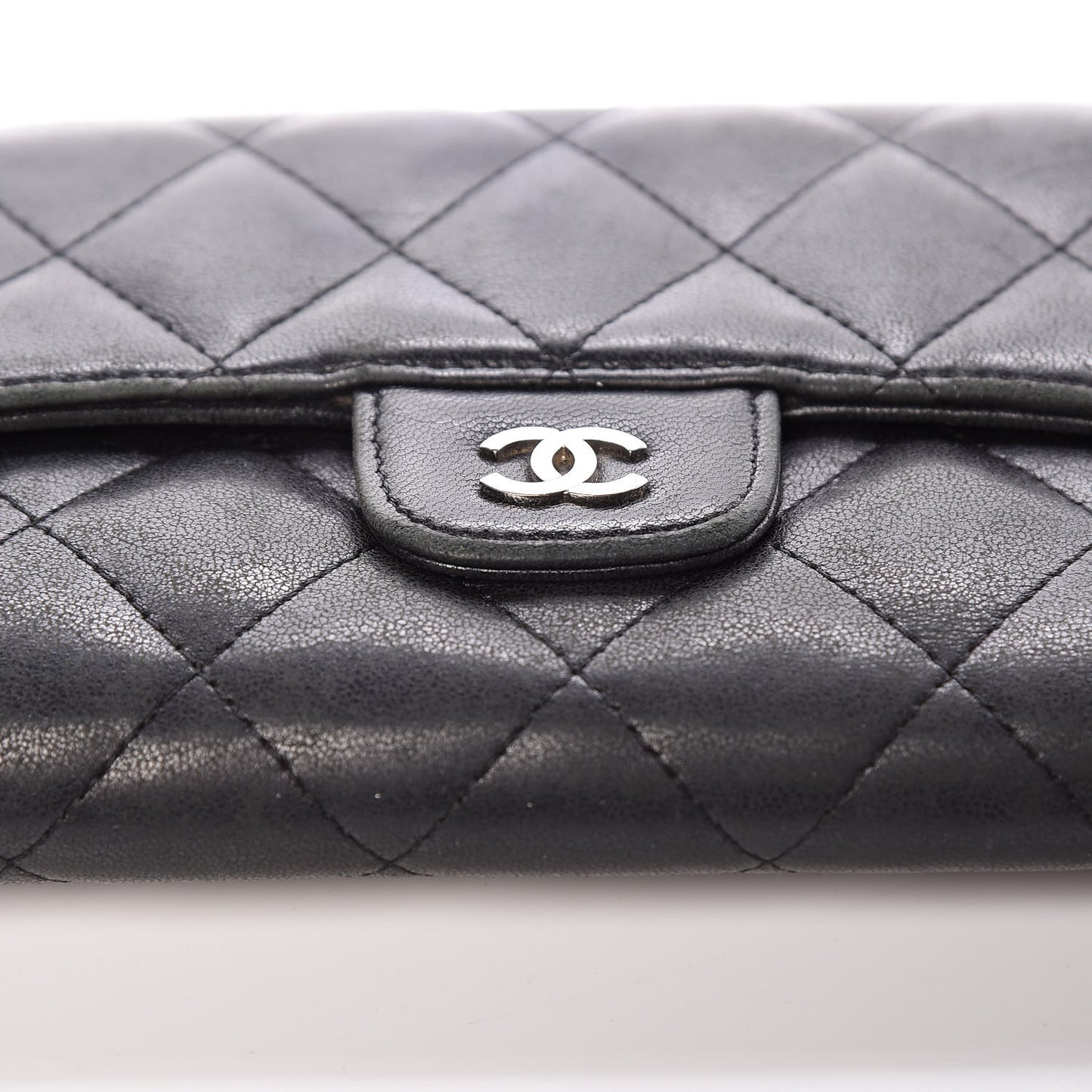 Lambskin Quilted Large Flap Wallet Black