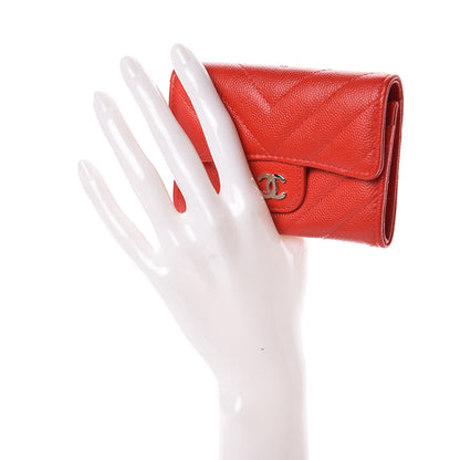 Chanel Caviar Chevron Quilted Card Holder Wallet Red 2 of 9