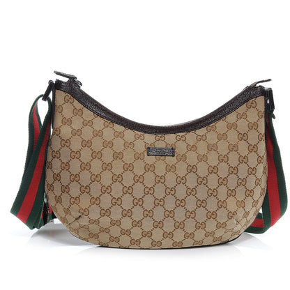 Gucci Monogram Web Medium Half Moon Hobo Dark Brown 1 of 7