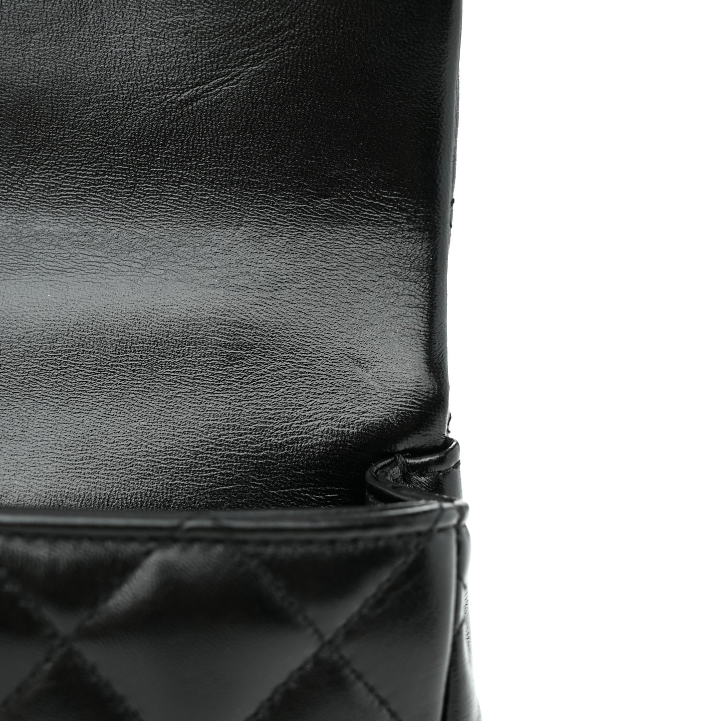Shiny Lambskin Quilted Golden Links Top Handle Flap Black