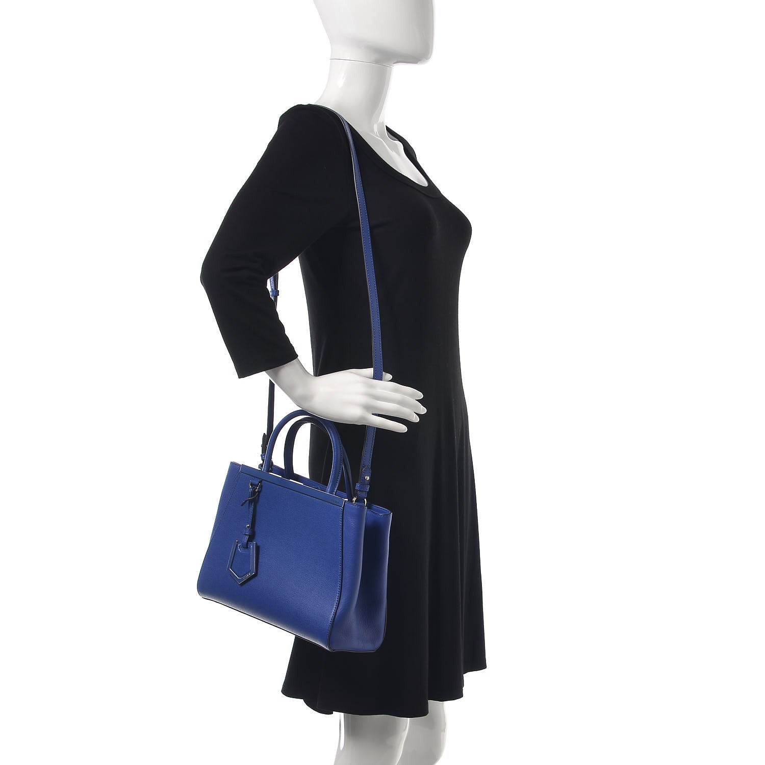 Fendi Vitello Elite Petite 2Jours Tote Blue Neon 2 of 7