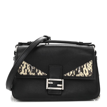 Fendi Vitello Dolce Elaphe Monster Eyes Micro Double Baguette Black Naturale 1 of 11