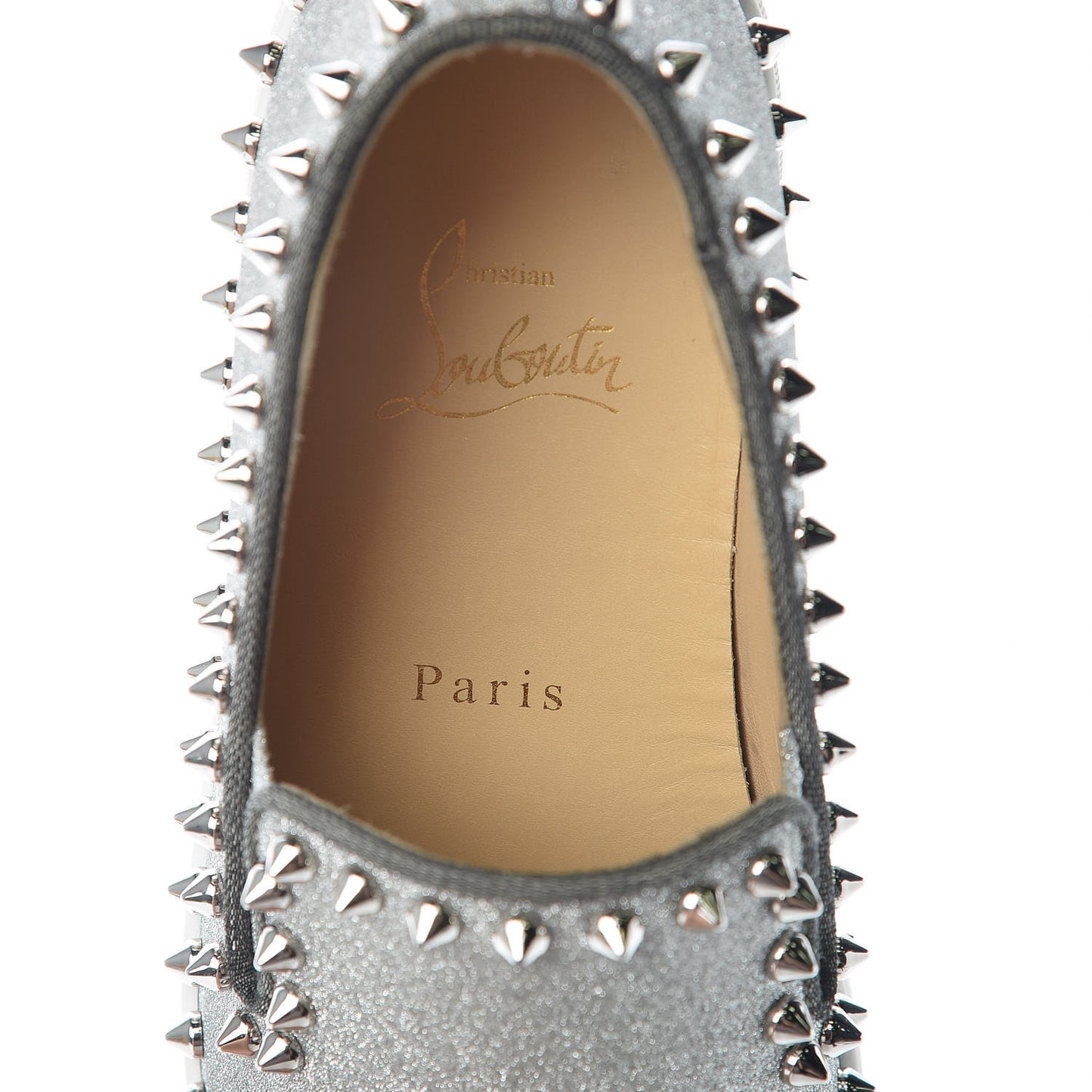 Calfskin Spikes Womens Pik Boat Glitter Sneakers 37 Silver