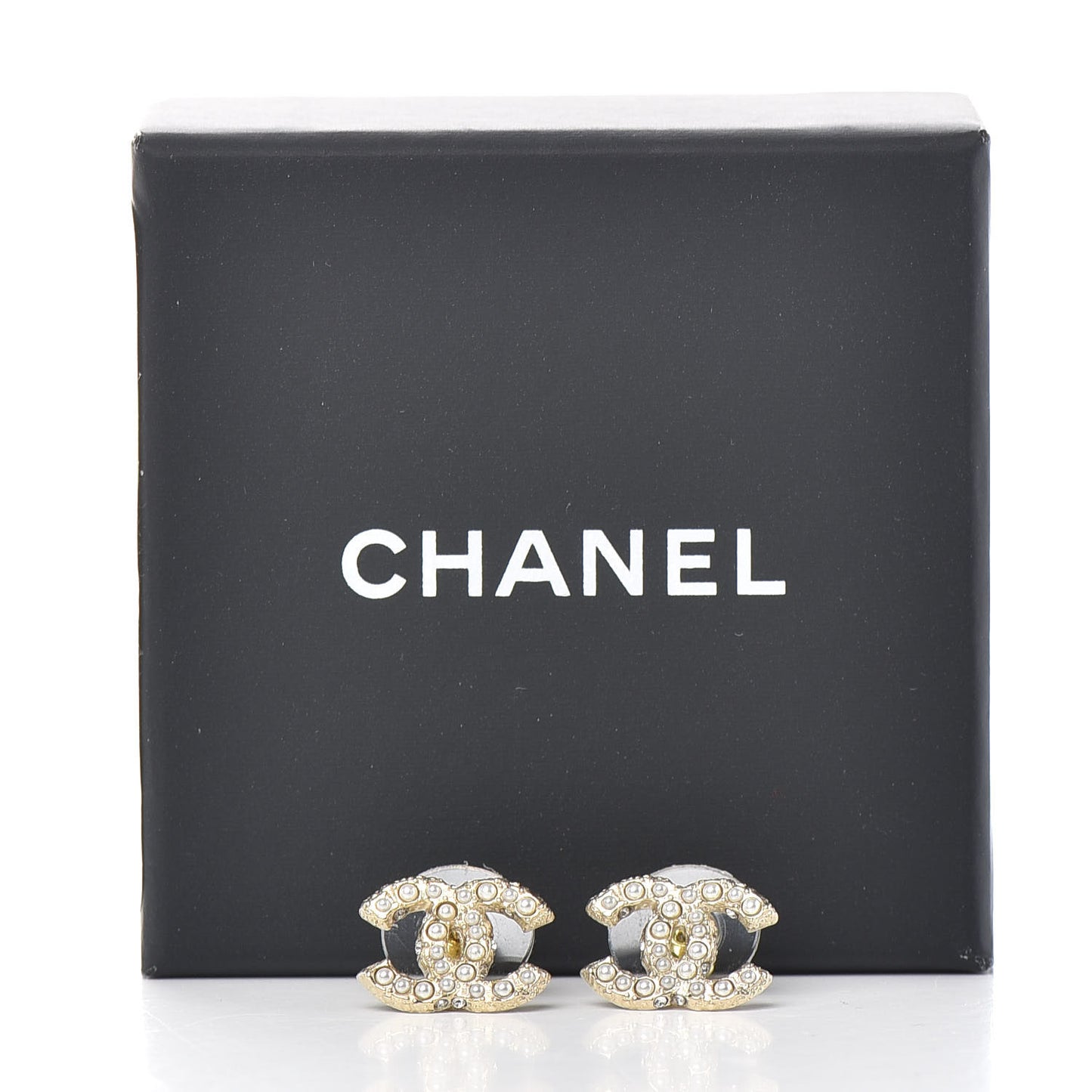Pearl Crystal CC Stud Earrings Gold