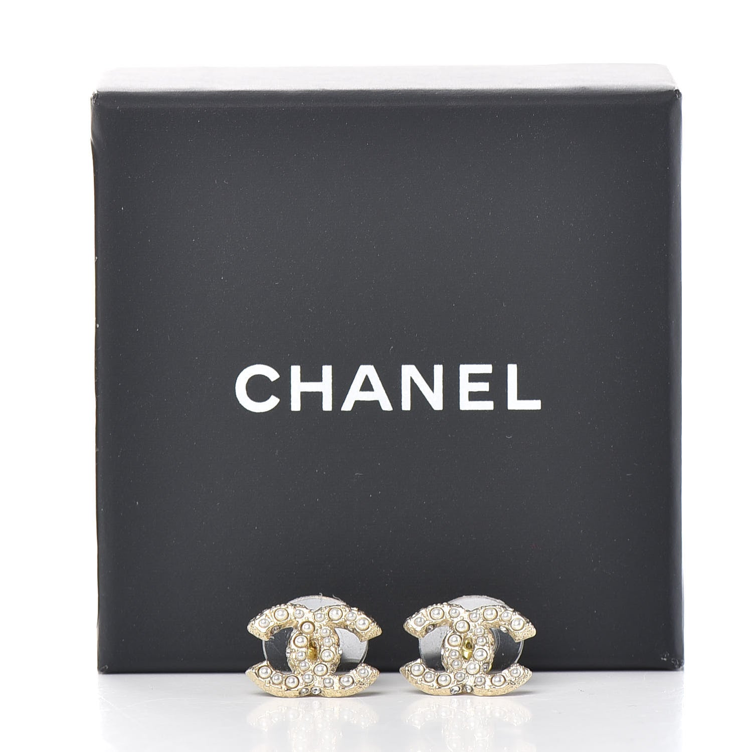 Chanel Pearl Crystal CC Stud Earrings Gold 5 of 5