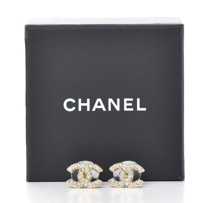 Chanel Pearl Crystal CC Stud Earrings Gold 5 of 5