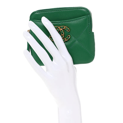Chanel Lambskin Quilted Chanel 19 Zip Card Holder Wallet Green 2 of 10