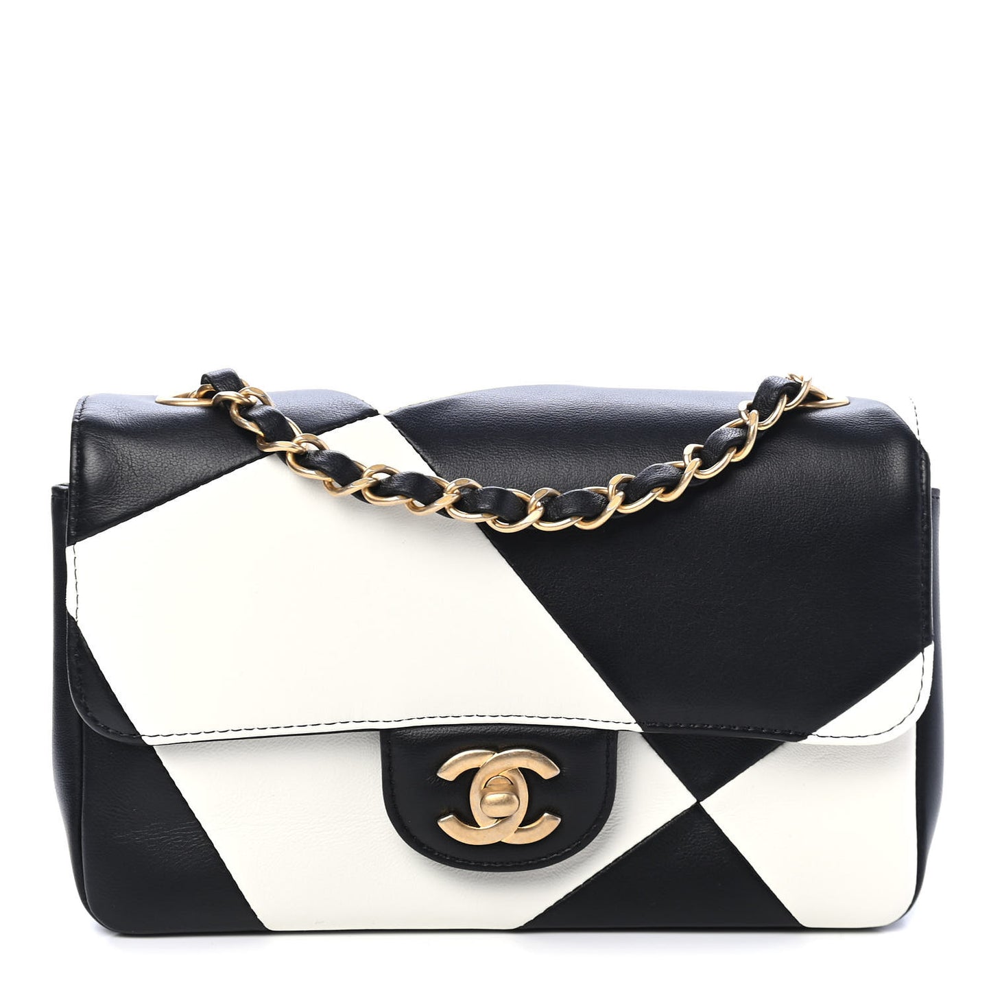 Lambskin Geometric Patchwork Mini Flap Black White