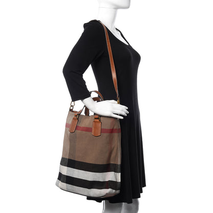 Burberry Canvas Mega Check Medium Tottenham Brit Tote Saddle Brown 2 of 11