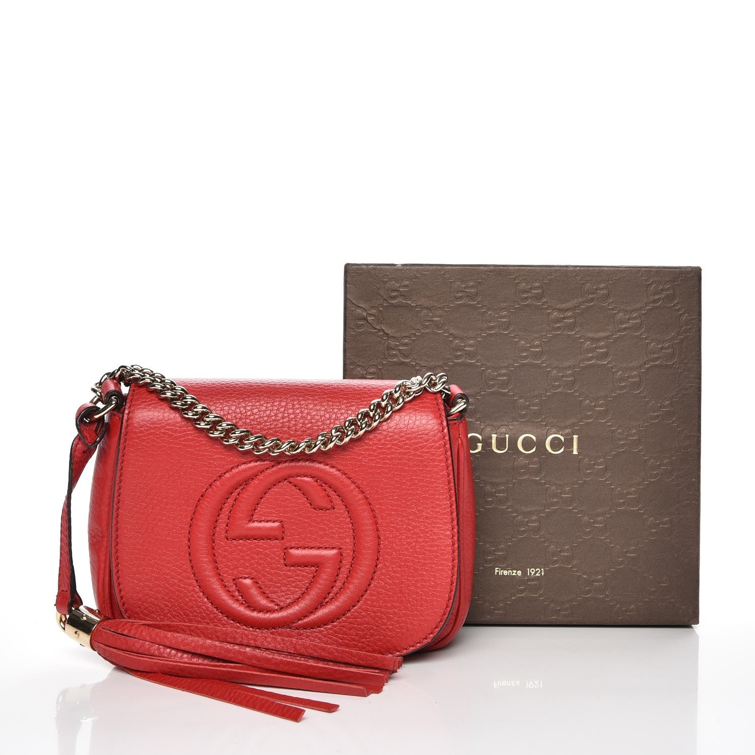Gucci Pebbled Calfskin Small Soho Flap Crossbody Red 8 of 8