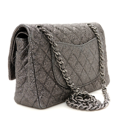 Chanel Metallic Crackled Calfskin Medium Double Flap Dark Silver 3 of 11